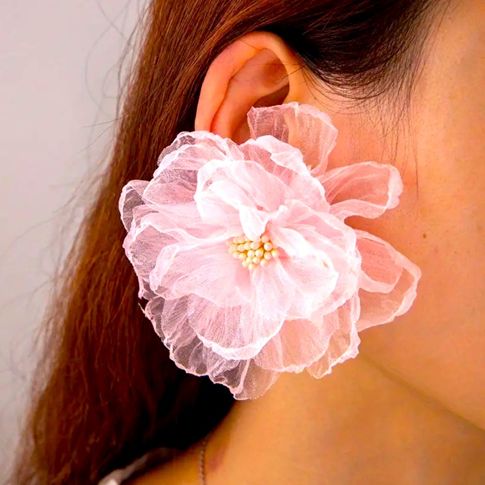 Artisan fabric floral earrings handmade statement flower earrings lightweight